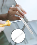 Person installing Stainless Steel Corner Brackets Set, 4 Pack, Beefy Heavy Duty Flat Plate Braces For Woodworking And DIY Projects on table edge.
