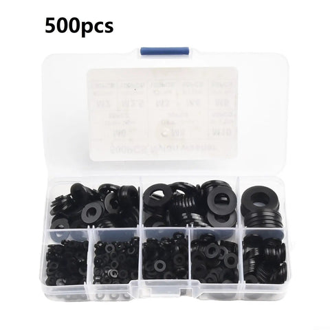 Nylon Flat Washer Set 500-Piece Assortment M2 To M10 Black Durable Nylon Washers For Auto, Home And Workshop DIY Projects With An Organized Storage Box For Easy Sorting And Quick Access, open organizer