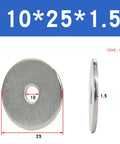 Stainless Steel Flat Washer Set For M10 And M12 Bolts Pro Grade Shim And Spacer Kit With Variety Pack Of Outer Diameters From Ultra Thin One Point Two Millimeter To Four Millimeter Thick Ideal For Automotive Machinery And DIY Projects. M10 25mm washer, 1.5mm thick, stainless steel
