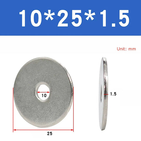 Stainless Steel Flat Washer Set For M10 And M12 Bolts Pro Grade Shim And Spacer Kit With Variety Pack Of Outer Diameters From Ultra Thin One Point Two Millimeter To Four Millimeter Thick Ideal For Automotive Machinery And DIY Projects. M10 25mm washer, 1.5mm thick, stainless steel