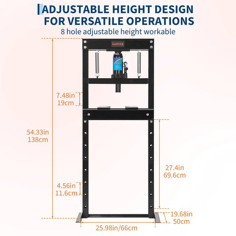 20 Ton H Frame Hydraulic Shop Press Built Tough For Heavy Duty DIY And Industrial Use With Stable Power Output Pro Grade Steel Frame Ideal For Bearings Bushings Ball Joints Press Fittings And More, adjustable height frame