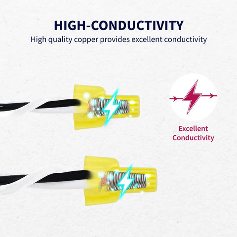 Yellow Winged Wire Connectors 500 Piece Set For AWG 18 To 10 Twist On Wire Nuts showing high conductivity with copper wires.