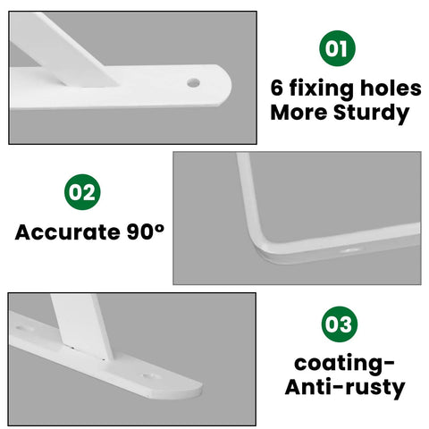 Close-up of Ten Pack Heavy Duty Shelf Triangle Brackets 12 Inch Long By 8 Inch High Right Angle L Braces features and details.