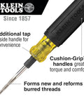 6 In 1 Tapping Tool From Klein Tools With Cushion Grip For Repairing And Cleaning Threads Auto Re-Threads To Next Size If Stripped