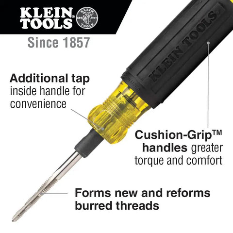 6 In 1 Tapping Tool From Klein Tools With Cushion Grip For Repairing And Cleaning Threads Auto Re-Threads To Next Size If Stripped