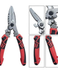 UrbanHui 7-In-1 Electrician Pliers High Carbon Steel Wire Stripper Cutting Crimping Tool with red and black grips.