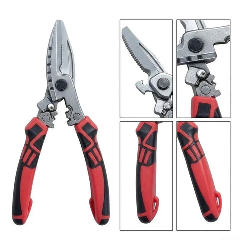 UrbanHui 7-In-1 Electrician Pliers High Carbon Steel Wire Stripper Cutting Crimping Tool with red and black grips.