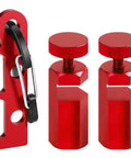 Tall Stair Gauge Block For Framing And Speed Squares With Locking Hook Attachment Dead On Carpenter Layout Guide Sweet Anodized Aluminum Craftsmanship To Nail Perfect Stringer Angles For Pro Builds Red components featuring locking hook and adjustable knobs