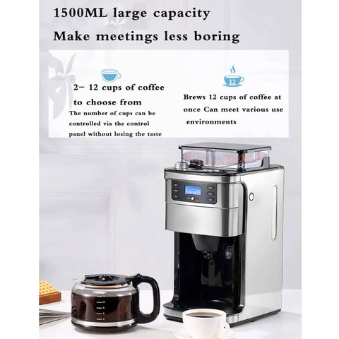 Fully Automatic Espresso Machine With Built In Grinder And Bean Powder Option For Serious Barista Vibes 1500Ml large capacity