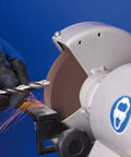 Heavy Duty Vitrified Bench Grinding Wheel Six Inch By One Inch With One One Quarter Arbor Thirty Six Grit Aluminum Oxide Coarse Profile in use grinding drill bits.