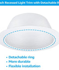 Six Inch Classic White Recessed Light Trim With Detachable Ring, Full Metal Step Baffle, Fits Halo And Juno Remodel Recessed Housings, Pack Of Six Premium Trims