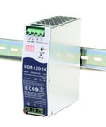 Workhorse Grade 120W Single Output DIN Rail Industrial Power Supply delivering rock solid 24V DC at five amps mounted on a rail.