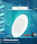 24 Pack 6 Inch Retrofit Led Recessed Can Lights With Super Bright Output And Zero Fuss Five Cct Switching For Smooth Ceiling Lighting Projects For Modern Home Decor And Fast Installation, showing dimensions.