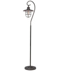 58 Inch Industrial Nautical Floor Lamp With Hanging Cage Shade, Brushed Pewter Finish, Energy Efficient 6W Bulb Included