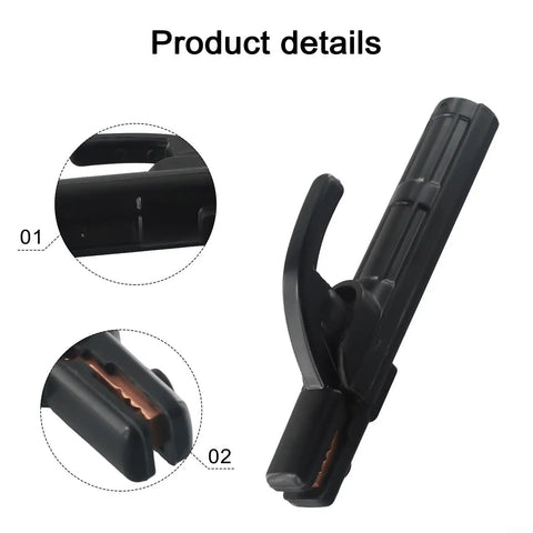 300A Welding Electrode Holder With Pure Copper Core And Non Slip Grip in black, 20cm length, showing detailed grip and copper core