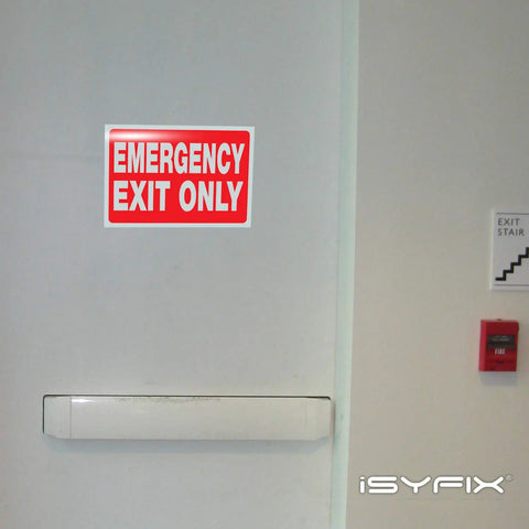 Emergency Exit Only Signs Stickers 2 Pack 10x7 Inch Premium Self Adhesive Vinyl Decals Laminated For Heavy Duty UV Weather Scratch Water