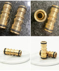 Image of 2 Pack Garden Hose Quick Connect Couplers Brass Bidirectional Extension Fittings Male To Male Disconnects for easy watering setup.