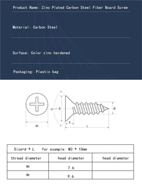 Heavy Duty Cross Flat Head Wood Screws Made From Galvanized Carbon Steel For M3 To M6, Built Tough And Rust Resistant, diagram view