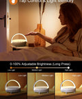 Woman adjusting brightness of 4 In 1 LED Night Light Bluetooth Speaker Wireless Charger Phone Holder Touch Bedside Lamp For Bedroom Or Office.