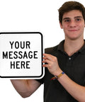 Dang Tough Custom Square Metal Sign 12 Inch Rustproof Aluminum Outdoor Decor With Pre Drilled Mounting Holes held by a young man.