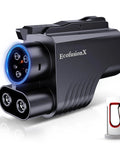 Nacs To Ccs1 Ev Charging Adapter Packing 500 Amp Fast Fill and Ultra Secure Dual Lock Clamps with blue indicator lights.