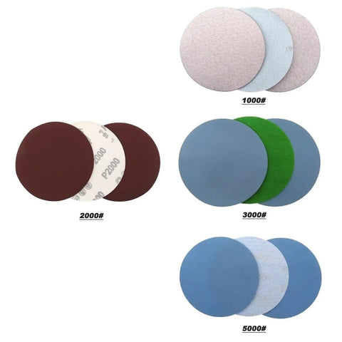 125mm Hook Loop Sanding Discs 5 Inch Pack Of 100 Assorted Grit Premium Flocking Sandpaper for various grit levels.