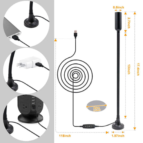 Image showing USB Powered Magnetic Flexible LED Work Light with Gooseneck 33cm Arm, 3 Meter USB Cable, and strong magnet mount.