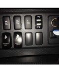 3 Pack Rocker Switch Kit With Laser Sasquatch Lighted Toggle, Blue LED Accent, fits ATV UTV SUV 4x4, black panel close-up