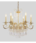 Retro Brass Pendant Light, Villa Living Room Luxury Decorative Chandelier with crystal accents and six arms, D66CM.