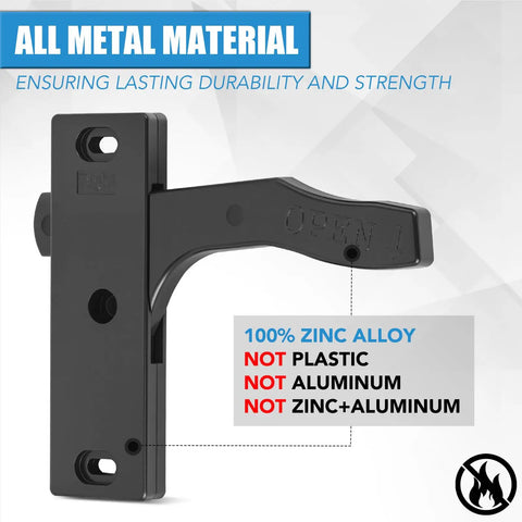 All Metal RV Screen Door Latch Right Hand Upgrade Kit with Zinc Alloy Handle and High Impact ABS, black latch close-up