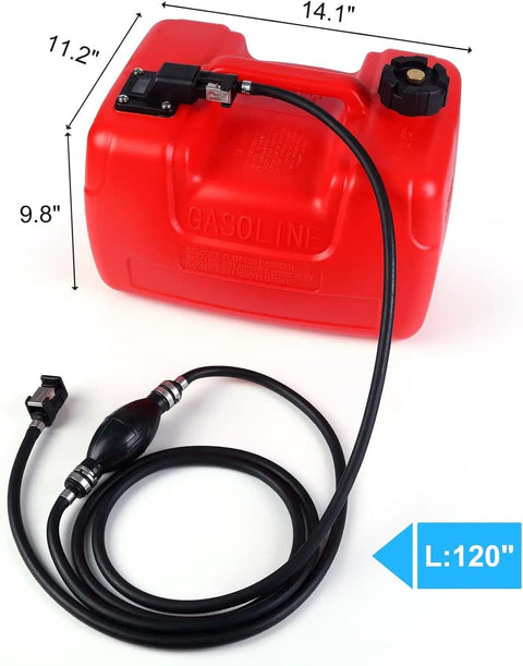 EPA Certified 3 Gallon Marine Gas Tank With Leak Resistant Portable Storage For Boating Outboard Motors And Outdoor Power Equipment Built In Flame Mitigation Device For Safe Transport And Evaporation Control, red with dimensions