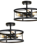 Two Pack 13 Inch 3 Light Matte Black Semi Flush Mount Ceiling Light Fixtures For Farmhouse Kitchen And Hallway Slick Industrial Style