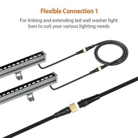 Flexible connection for Hella Versatile 4 Foot Extension Cable For Linkable Led Wall Washer Lights with heavy-duty wiring.