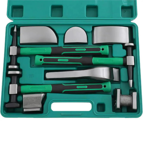 9 Piece Auto Body Hammer And Dolly Dent Repair Kit For Fender Sheet Metal Shaping And Car Body Correction Pro Grade Dent Removal Tools For Portable Auto Body Repair
