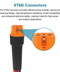 Close-up of XT60i connector on Beefed Up Solar Panel Extension Cable 3ft 10AWG with tinned copper wire and PVC jacket