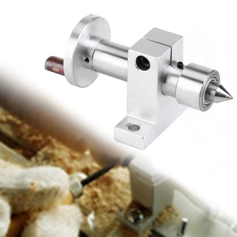 Double Bearing Live Center with Adjustable Revolving Head installed on a mini lathe for woodworking tailstock use.