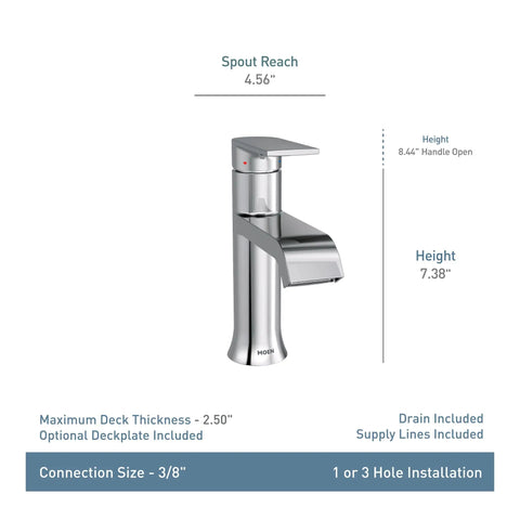 Genta LX Chrome One Handle Modern Bathroom Sink Faucet With Optional Deckplate And Low Arc Spout For Bath Countertop Easy Temperature Control