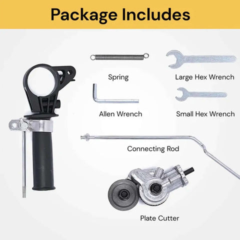 Package includes Electric Drill Plate Cutter Nibbler Attachment For Effortless DIY Friendly Cutting with wrenches, spring, rod.