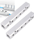 Beefy Six Way Eight Port Air Distribution Block For Pneumatic Systems, aluminum alloy, 1/4 inch NPT output, 1/2 inch supply