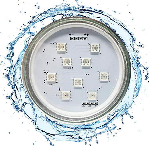 Close-up of 12V LED Spa Light Bulb With Remote Color Changing, High Lumens, showing aluminum heat dissipation design