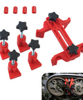 Badass Cam Engine Timing Tool Set With Nine Piece Anti Slip Sprocket Gear Lock Kit For Dead On Camshaft Alignment And Easy Auto Maintenance Universal Fit Red Color, red plastic gear locks and alignment tool.