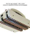 Front view: Zebekk push block for table saws and routers; beige plastic with brown grip fins