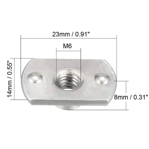 Badass M6 Tab Base Weld Nuts Heavy Duty Carbon Steel Inserts For Rock Solid Table Frames And Vintage Pipe Furniture Builds Silver Pack Of 10 with dimensions.