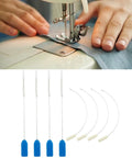 Time Saving Needle Threader For Sewing Machines With Ergonomic Grip And Sturdy Construction A Handy No Fuss Threading Tool For Home Sewers And Pros To Quickly Thread Thick Or Fine Threads In Garment Making And Fabric Repairs. sewing machine needle threader set with blue grip and curved wire tips