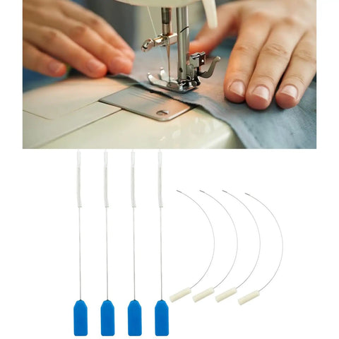 Time Saving Needle Threader For Sewing Machines With Ergonomic Grip And Sturdy Construction A Handy No Fuss Threading Tool For Home Sewers And Pros To Quickly Thread Thick Or Fine Threads In Garment Making And Fabric Repairs. sewing machine needle threader set with blue grip and curved wire tips