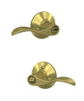 Accent Lever Keyed Entry Lock In Satin Brass For Your Home Doors Durable Door Hardware Easy Installation Classic Satin Brass Finish Fits Standard Pre Drilled Doors Model F51A ACC 608, showing front and back view of lock.