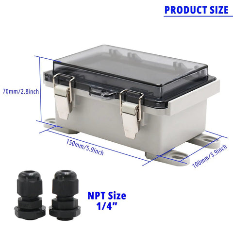 Clear Outdoor Waterproof Electrical Box IP67 ABS Plastic Small Project Enclosure With Hinged Transparent Cover 5.9x3.9x2.8 Inches 150x100x70 mm