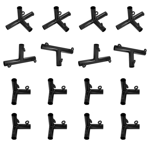 Heavy Duty One And Three Eighths Inch Fence Top Rail Connector Kit For 35 Foot Batting Cage Frame corner joints shown.