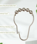Close-up of Rustproof Stainless Steel Shower Curtain Hooks Set Of 12 For Bathroom Rods With Polished Nickel Finish showing roller ball design.