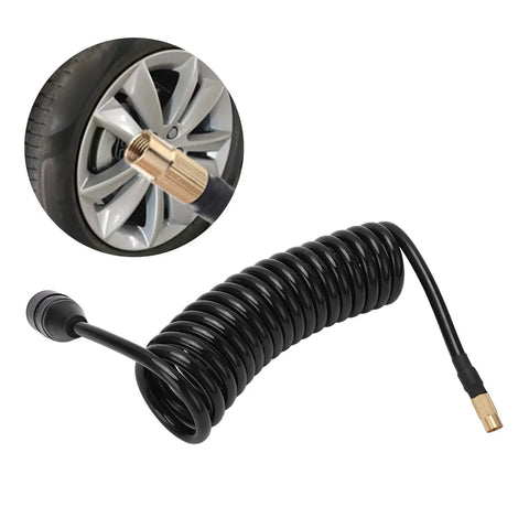 Hella Flexible Car Air Pump Extension Hose 9.84 Feet PS20 Female Plug Inflator Tube coiled with valve for tire inflation.